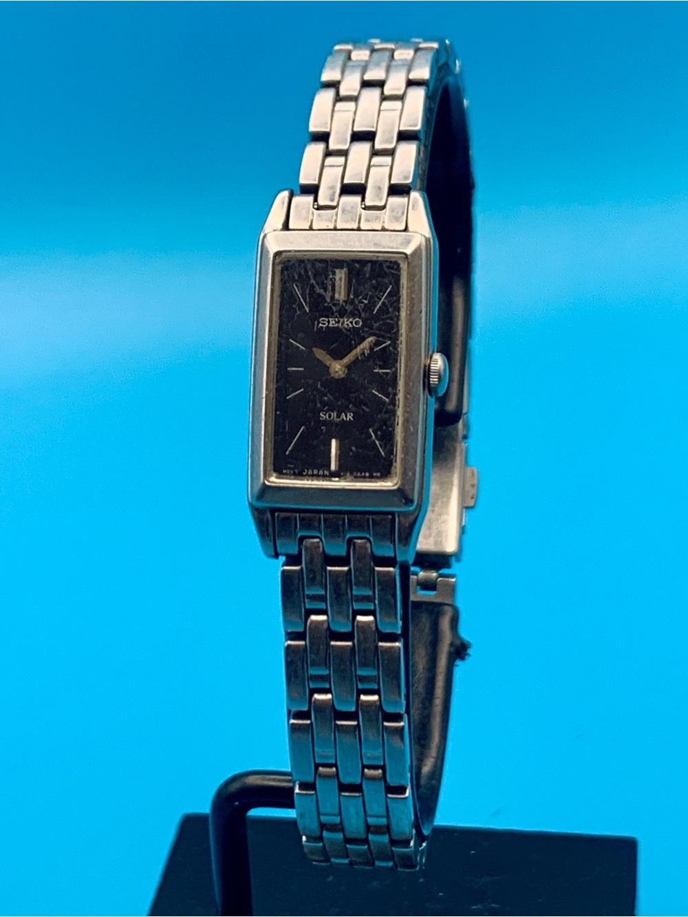 SEIKO V116-0AA0 Women’s Solar Power Tank Bracelet Watch St Steel Japan Mvt Works